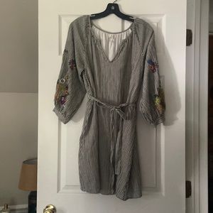 Anthropologie Striped Dress with floral Embroidery